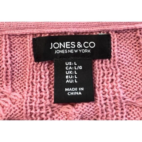 Jones & Co V Neck Pink Cable Knit Pullover Sweater Jumper Fisherman Size L - Picture 5 of 6